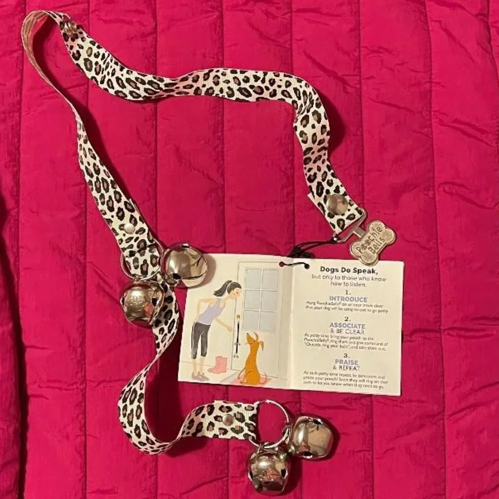 NWT LEOPARD PRINT POOCHIE BELLS ~ DOGGIE POTTIE DOORBELL TRAINING FOR PUPS DOGS